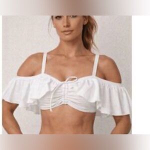 Unique Vintage White Ruffle Swim Top NWT sz Large